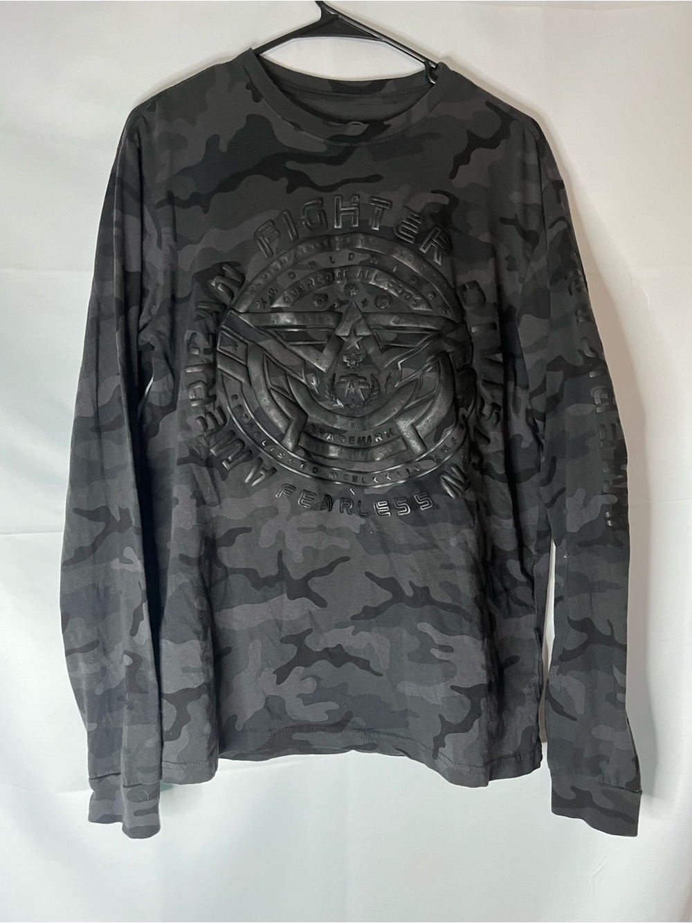 American Fighter Black and Gray Camo Long Sleeve Graphic Tee